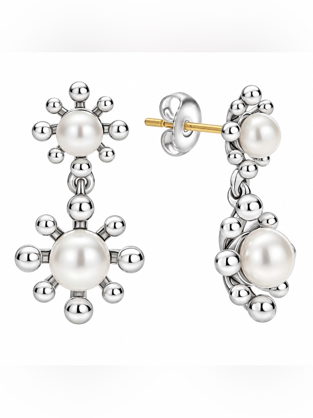 NWT LAGOS Luna Fleur Pearl Drop Earrings Sterling Silver 14K Post $550